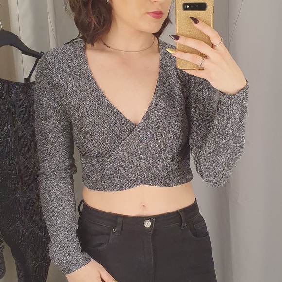 H&M Tops - H&M Glittery V Neck Wrap Over Top Long Sleeve